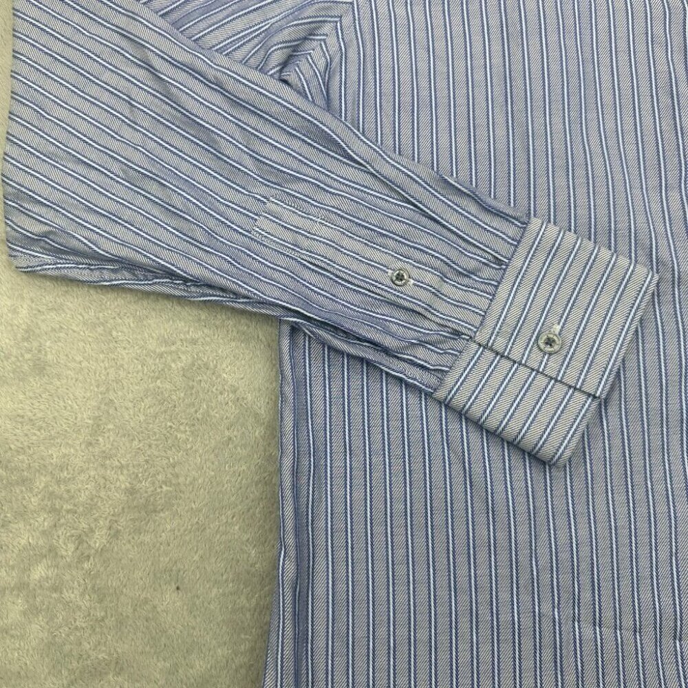 Ted Baker Archive Shirt Mens Size 16 Blue Striped Preppy Long Sleeve Herringbone - Picture 5 of 15